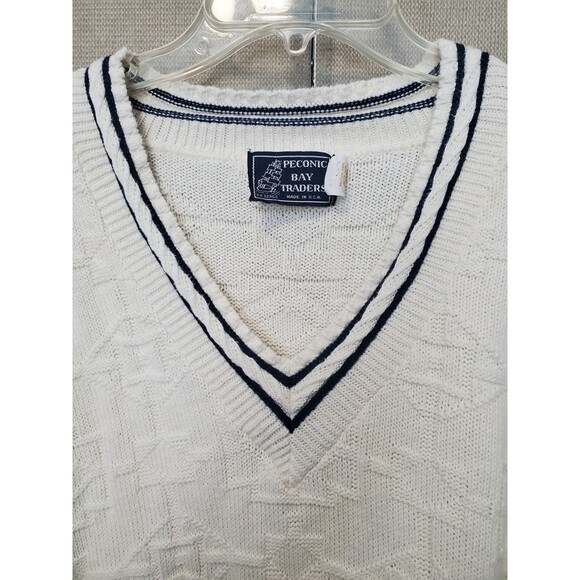 Peconic Bay Traders Cotton Off-White V-Neck 3D-Knit Sweater Size XL Vintage - Picture 3 of 7